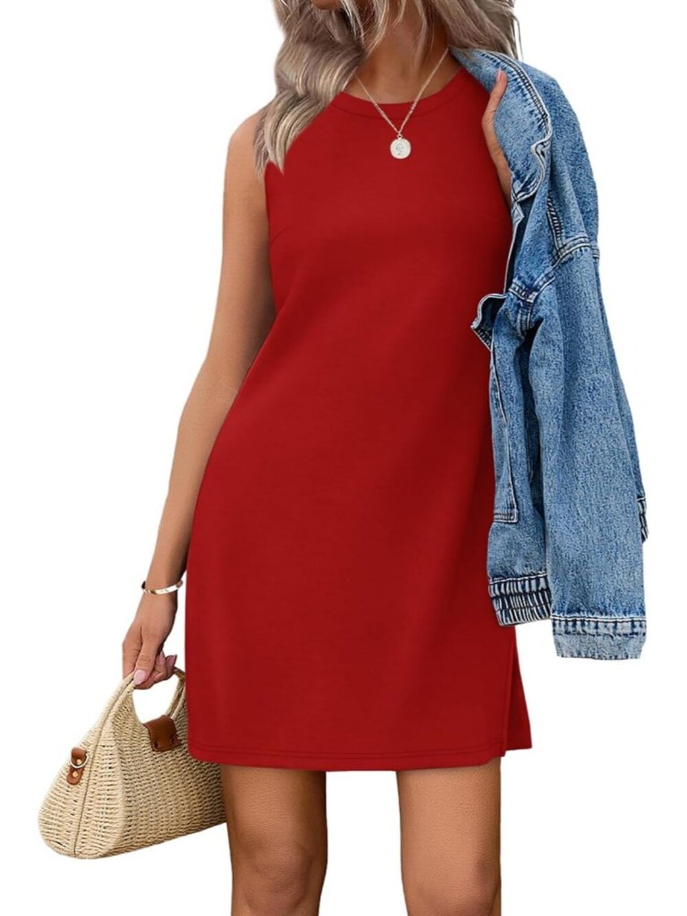Women's Sundress Red Summer Casual Dress Crewneck Sleeveless Tank Dresses